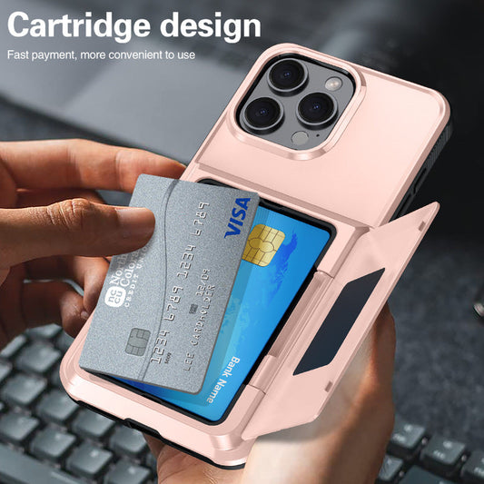 Card Holder Slot Flip Cover Back Pocket Dual Layer Protective Rubber Bumper Wallet Case