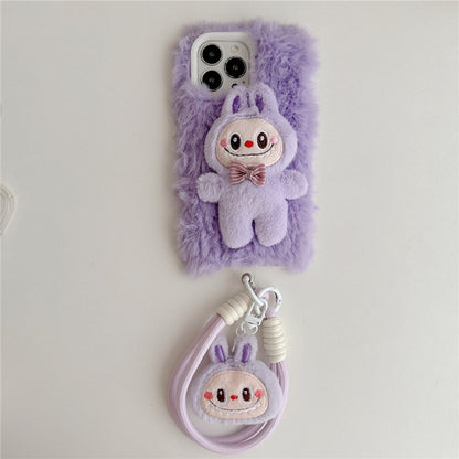 Labubu Fleece Phone Case With Keyring for Iphone