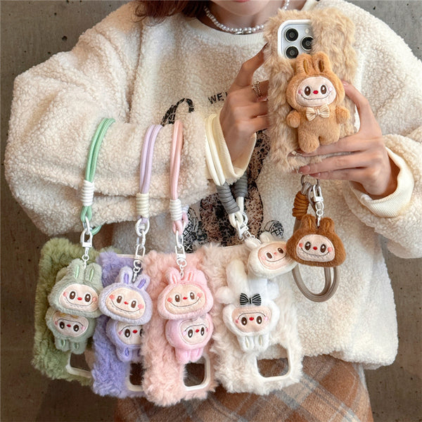 Labubu Fleece Phone Case With Keyring for Iphone