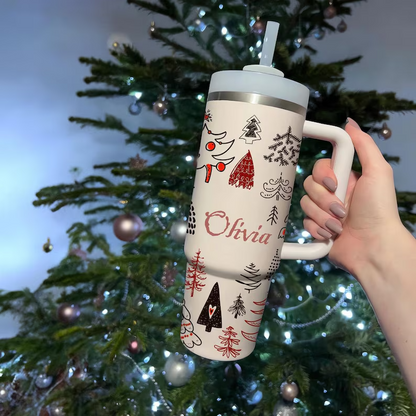 Personalized Christmas Pine Tree 40oz Cup With Handle