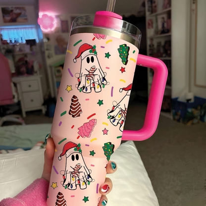 Cute Christmas Ghost Tree Cake Tumbler 40oz, Christmas Ghost 40oz Tumbler