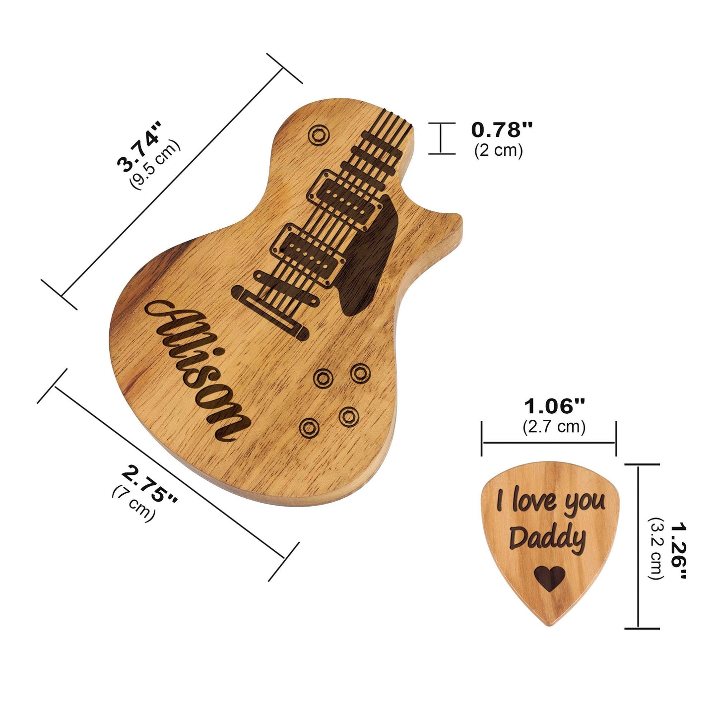 Personalized Wooden Guitar Picks with Case, Christmas Gift