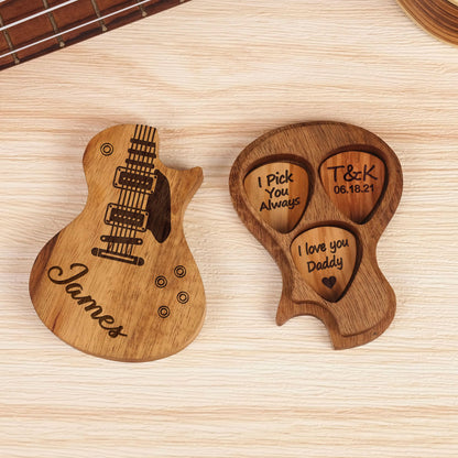 Personalized Wooden Guitar Picks with Case, Christmas Gift